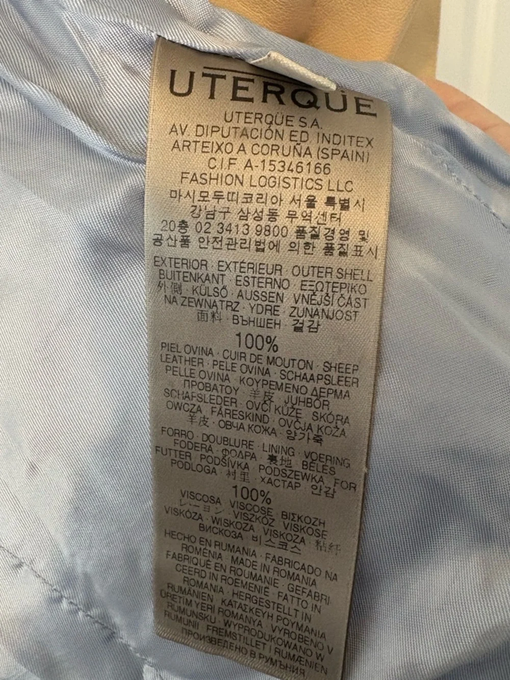 Uterque Cream Sheep Leather Jacket Blue Lining With Gold Hardware Size Small - Picture 15 of 16
